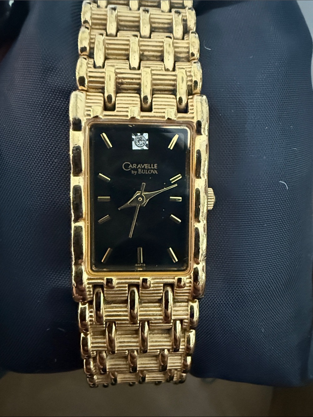 Bulova Caravelle Women's Gold Tone Bracelet Watch with Black Dial